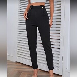 Firerie Women High Waist Button Detail Black Pants